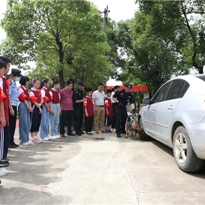 2021年5月31日，湖北省武汉市，武汉铁路公安处警犬大队训导员为志愿者学生们进行警犬汽车搜爆演示，胡金力摄